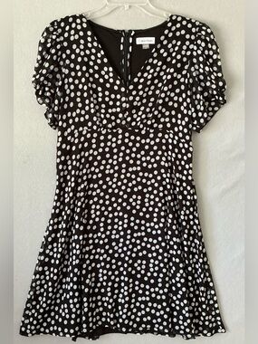 Calvin Klein Conquette Black/White Polka Dots Dress 8 Casual Chic Fit & Flare
